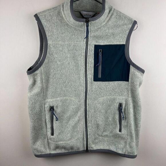 Orvis Men’s Fleece Vest Size M Full Zip Gray Sherpa Recycled Fabric Outdoor - Picture 1 of 8